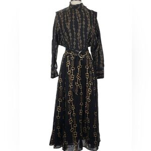 Massimo Dutti Black and Gold Chain Print Dress 4
